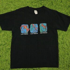 Las Vegas Psychedelic Spotted Gecko Art Wildlife Graphic T-shirt Black Color